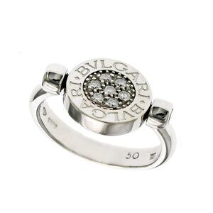 Authentic Bulgari BVLGARI Flip 18K White Gold Diamond Onyx Ring Size 50 US 4